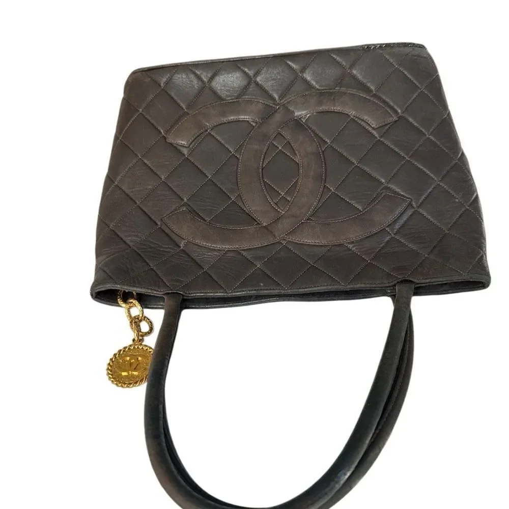 CHANEL Brown Quilted Shoulder Bag with Gold Accents